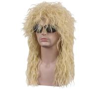 Qplcdg Long Curly Wig,Hard Rocker Wig,Rock Fancy Dress Wig for Men Halloween,Party,Daily Use (C)
