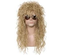 Qplcdg Long Curly Wig,Hard Rocker Wig,Rock Fancy Dress Wig for Men Halloween,Party,Daily Use (D)