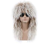 Qplcdg Long Curly Wig,Hard Rocker Wig,Rock Fancy Dress Wig for Men Halloween,Party,Daily Use (F)