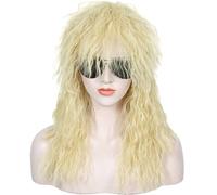Qplcdg Long Curly Wig,Hard Rocker Wig,Rock Fancy Dress Wig for Men Halloween,Party,Daily Use (G)
