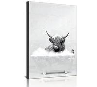 QPLGTU Bathroom Home Background Wall Decoration Poster, Black and White Highland Cow Decoration Photo Wallpaper, Fun Animal Print Poster, Frameless (bathtub cow, 30x40cm)