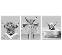 QPLGTU Bathroom Home Background Wall Decoration Poster, Black and White Highland Livestock Animal Decoration Photos Wallpaper, Funny Animal Print Poster, Frameless (Highland Cattle 6, 30 x 40 cm x 3)