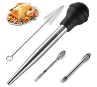 QPMR Turkey Baster With Cleaning Brush, Stainless Steel Baster Tool for Cooking-Baster Syringe for Roaster Turkey, Include 2 Meat Marinade Injector Needles for Thanksgiving