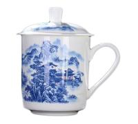 QPOIBSD Chinese Gongfu Loose Leaf Tea/Coffee Brewing System- Bone China Porcelain Tea Cup/Coffee Cup/Tea Mug/Coffee Mug Personal Teacup with Tea Cup Lid (Blue Dragon) (Mountain and Water Cup)