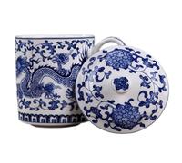 QPOIBSD Chinese Gongfu Loose Leaf Tea/Coffee Brewing System - Bone China & White Porcelain Teacup/Coffee Cup - 450ml - Blue Dragon