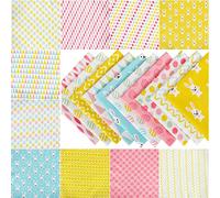 Qpout 10 Pieces Easter Fabric 9.8x9.8 inch, Easter Eggs Bunny Fat Quarters Quilting Fabric Bundles Cotton, Easter Party Fabric Panels for Crafts Sewing