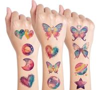 Qpout 10 Sheets Glitter Butterfly Temporary Tattoo for Girls, Butterfly Face Tattoo Glitter Fairy Wings Makeup,Waterproof Fake Tattoos Woman Birthday Fairy Party Favors