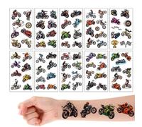 Qpout 10 Sheets Motorcycle Racing Temporary Tattoos for Kids Birthday Party Supplies, Vintage Retro Race Bike Themed Stickers, Classroom Rewards, Carnival Prizes, Cartoon Motorbike Decor Gifts