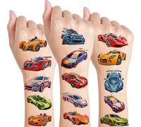 Qpout 10 Sheets Racing Temporary Tattoos for Kids Birthday Party Supplies, Steam Racing Railroad Themed Stickers, Classroom Rewards, Carnival Prizes, Vintage Cartoon Decorations Gifts for Boys Girls