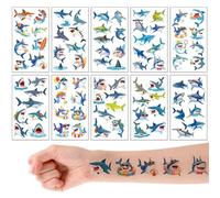 Qpout 10 Sheets Shark Themed Temporary Tattoos, Waterproof Shark Pattern Tattoo Stickers, Ocean Predator Body Tattoos for Seaside & Outdoor Decor