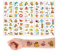 Qpout 10 Sheets Summer Temporary Tattoos, Waterproof Cartoon Tropical Fake Tattoo Stickers, Cute Ocean Animal Fruit Hawaii Luau Tattoos for Beach Vacation Pool Party Decor Favors