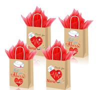 Qpout 12 Pack Nurses W ift Bags Bulk 2025, Small Nurse Gift Bag With Red Tissue Paper, Thank You Nurse Goodie Bag, Nurse Day Nursing Graduation RN Party Favors Candy Treat Snacks Bag