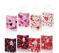 Qpout 12 Pack Valentines Day Gift Bags for Kids, Valentines Goodie Bags With Handles, Valentines Day Paper Treat Bags, Happy Valentines Day Candy Bags, Valentine Party Favor Bags