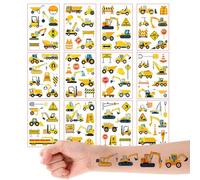 Qpout 12 Sheets Construction Vehicle Temporary Tattoos for Kids Birthday Party Supplies, Steam Construction Vehicle Railroad Themed Stickers,Vintage Cartoon Decorations