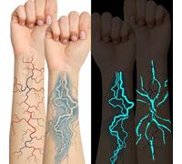 Qpout 12 Sheets Glow in The Dark Lightning Temporary Tattoos,Large Size Anime Cosplay Bluelight Lightning Patterns Body Art Stickers for Rave Halloween Dance Party Supplies