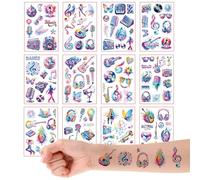 Qpout 12 Sheets Music Notes Glitter Temporary Tattoos, Fake Tattoos Stickers for Boys Girls Music Themed Party Decorations Music Party Favors