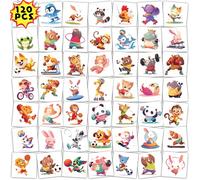 Qpout 120pcs Animal Temporary Tattoos for Kids,Cute Mixed Sport Style Lion Panda Waterproof Fake Tattoo Stickers for Boys Girls Animals Birthday Party Favors Goodie Bag Stuffers