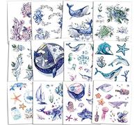 Qpout 120pcs Ocean Animals Temporary Tattoos for Kids, Fake Sea Animal Tropical Ocean Fish Shark Dolphin Waterproof Tattoo Stickers Baby Shower Girls Boys Birthday Party Favor Supplies