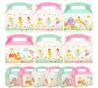 Qpout 12pcs Flower Fairy Party Boxes Empty Sweets Boxes for Kids Party, 6.3x3.7x3.7x3.7 Inch Party Lunch Boxes Party Food Boxes, Girls Birthday Wedding Baby Shower Party Candy Cake Packing Boxes