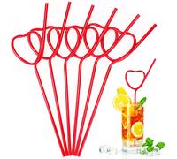 Qpout 12pcs Reusable Red Heart Shape Straws, Plastic Drinking Straws, Cocktail Juice Milkshake Bendy Straws for Wedding Bar Cafe Restaurant Picnic Camping Hawaii Beach BBQ Party