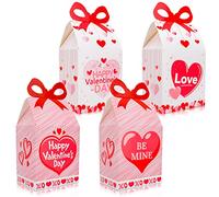 Qpout 12Pcs Valentines Treat Boxes for Gifts Giving Valentines Day Love Heart Design Cupcake Box Candy Chocolate Cookie Sweets Presents Empty Packing Box Decoration Box,4 Styles