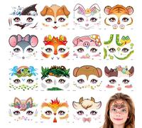 Qpout 15 Sheets Temporary Tattoos for Kids,Cute Animal Face Paint Makeup Tattoo Stickers for Girls Boys Birthday Decorations Animals Party Bags Fillers Favor Supplies,Assorted Designs