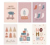 Qpout 18 Packs Boho Christmas Greeting Cards with Envelopes and Stickers,Pastel Simple and Classic Xmas Holiday Card Bulk for Blessing Merry Christmas Holidays Party Favor Supplies