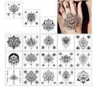 Qpout 18 Sheets Black Temporary Tattoos, Waterproof Fake Tattoo Kits for Women Girls, Lotus Mandala Flower Tattoo Stickers Neck Chest Arm
