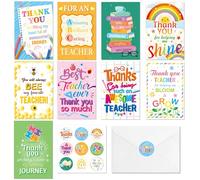 Qpout 18pcs Thank You Teacher Cards,Colorful Teacher Appreciation Week Gift,End of School Year Graduation Gift for Teachers,Teacher's Day Greeting Cards with Envelopes Stickers