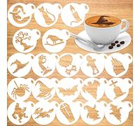 Qpout 20 Pack Halloween Cookie Coffee Stencil Baking Templates, Reusable Washable Cake Candy Painting Templates, Skull Witch Ghost Spider Bat Dessert Decorating Drawing Mold Spray Tools