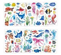 Qpout 20 Sheets Ocean Animals Temporary Tattoos for Kids,Under the Sea Creature Tattoo Stickers for Girls Boys Sea Themed Birthday Party Favors Supplies(Dolphins,Jellyfish,Whales,etc)