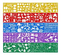 Qpout 20Pack Color Drawing Templates for Kids, Plastic Painting Letter Number Stencils for Baby Shower Birthday Halloween Christmas Dinosaur Party Bag Favor Supplies Toddlers Preschool Painting Tool