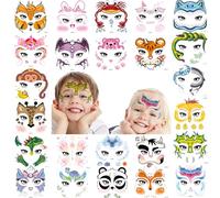 Qpout 24 Sheets Temporary Tattoos for Kids,Cute Animal Face Paint Makeup Tattoo Stickers for Boys Girls Birthday Decorations Animals Party Bags Fillers Favor Supplies,Assorted Designs