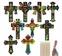 Qpout 27 Packs Jesus Cross Scratch Art Cards,Christian Easter Eggs Magic Rainbow Scratch Off Cards Hanging Ornaments Craft for Kids Religious Sunday School Activity Easter Party Supplies