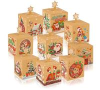 Qpout 27Pcs Christmas Kraft Paper Candy Boxes for Gift Giving,3D Xmas Goody Gift Cookies Treat Boxes,Decorative Christmas Favor Boxes for Holiday Xmas Party Favors Supplies Bag Fillers