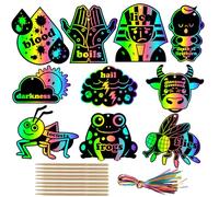 Qpout 30 Packs Passover Scratch Paper Art Kit,10 Styles Plague Magic Rainbow Scratch Off Cards Hanging Ornaments Craft for School Educational Game Costume Accessories Party Favors