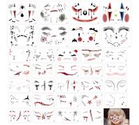 Qpout 32 Sheets Halloween Temporary Tattoos,Spider Web Bat Clown Scar Face Tattoo Stickers for Kids Adults Makeup Masquerade Cosplay Halloween Party Favor Supplies