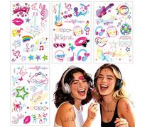 Qpout 4 Sheets Music Disco Temporary Tattoos Classic Guitar Rock Pattern Fake Tattoo Stickers Fashion Body Art Stickers for Kids Adults Face Body Decor Rave Festival Dancing Party Supplies