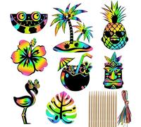 Qpout 48pcs Hawaiian Luau Party Scratch Cards for Kids,Magic Rainbow Tropical Summer Themed Art Paper Crafts Hanging Ornament for School DIY Activity Luau Games Favor Supplies