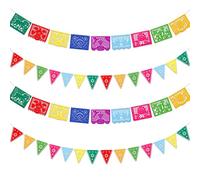 Qpout 4Pack Mexican Party Decorations Banners Felt Dia De Los Muertos Garland Colorful Mexican Fiesta Papel Picado Banner for Fiesta Birthday Baby Shower Party Decorations Indoor Outdoor Decor