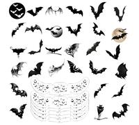 Qpout 6Pcs Halloween Black Bat Freckles Temporary Tattoos 30Pcs Bats Face Tattoo Stickers, Fake Body Art Decals Spooky Makeup Costume Accessories for Halloween Masquerade Party