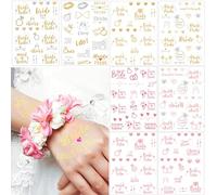 Qpout 8 Sheets Hen Party Temporary Tattoos Gold Team Bride Tattoos Hen Do Bachelorette Party Accessories for Girls Women Bridesmaid Bride to Be Tattoos Wedding Stickers Bridal Shower Hen Party Favors