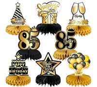 Qpout 8pcs 85th Birthday Decorations Honeycomb Centerpieces for Women Men, Tables Decorations Cheers to 85 Years Honeycomb Table Centerpiece Topper Cheers to 85 Years Birthday Party Table Sign Decor