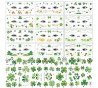 Qpout Glitter St Patrick's Day Shamrock Temporary Tattoos,Two Sizes Clover Face Eye Makeup Tattoos Stickers for Irish Parade Party Favor Body Makeup Accessories
