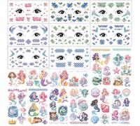 Qpout Glitter Temporary Tattoos for Kids,Under The Sea Mermaid Scale Face Eye Makeup Tattoo Stickers for Girls Birthday Party Decoration Supplies Party Favors Body Art Accessories