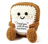 Qpout Handmade Emotional Support Crochet Toast with I Loaf You With All My Heart Pun Card, Adorable Home Decor Ornament, Unique Anniversary & Friendship Presents for Her Him Friends Family