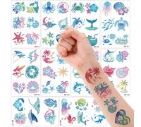 Qpout Hawaiian Ocean Temporary Tattoos for Kids - Marine Life Colorful Under the Sea Creatures Shark Shell & More Designs for Luau Aloha Party Summer Vacations Beach