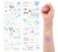 Qpout Hen Party Tattoos, Team Bride Temporary Tattoo Stickers for Girls Women Hen Do Accessories, Wedding Night Bachelorette Party,75pcs Glitter Silver Styles