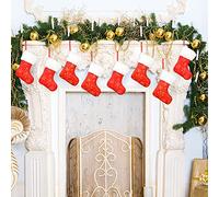 Qpout Xmas Stocking, 8 Pcs Red and White Personalized Christmas Stocking with Gold Snowflake Embroidery for Christmas Ornament Xmas Decoration Mini Stockings Gift Bag for Christmas Tree Decorations