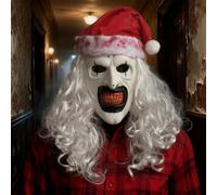 QPQEQTQ Scary Halloween Terrifier Clown Mask Creepy Killer Joker Half Face Mask Horror Art the Clown Mask with Hats White